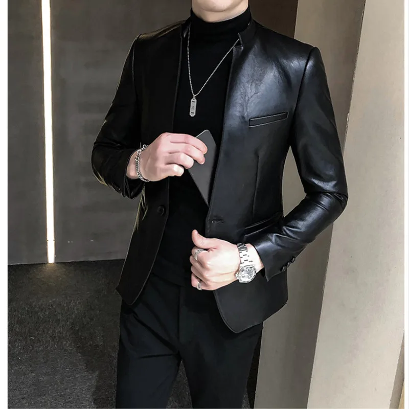 Top Trends: 2022 Brand Clothing Fashion Men's High Quality Casual Leather Jacket Male Slim Fit Business Leather Suit Coats / Man Blazers S-3XL Shoppable Styles - Image 4