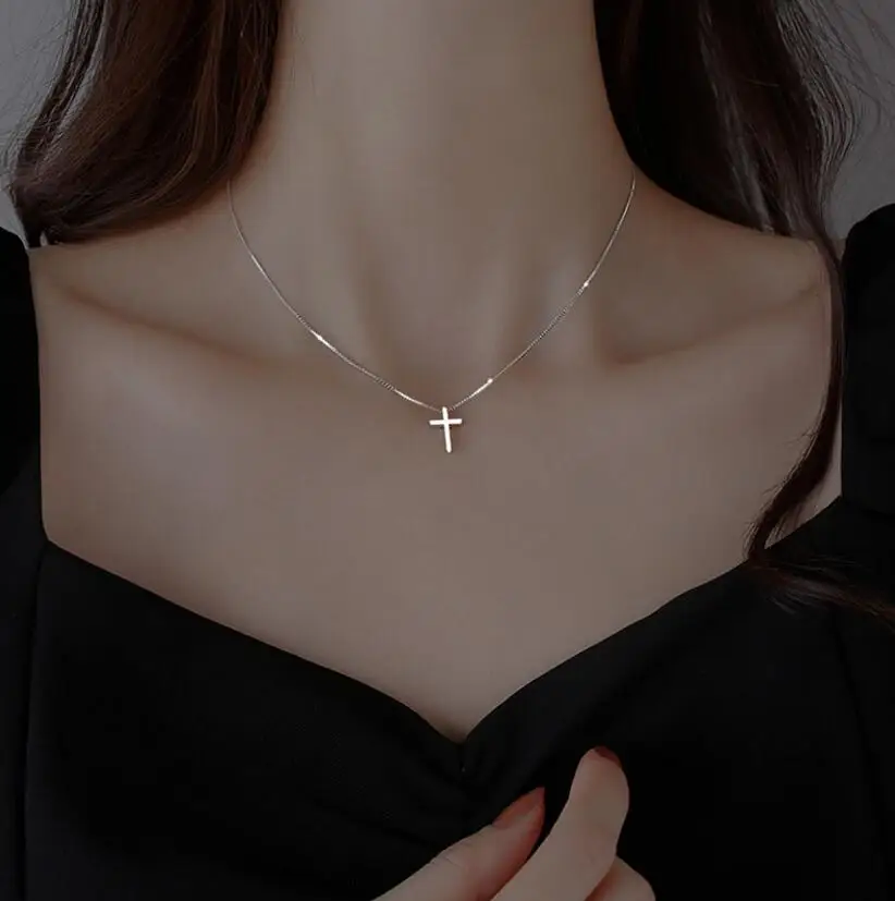 Top Trends: 925 Sterling Silver Female Cross Pendants Dropshipping Smooth Cross Pendant Necklace Jewelry For Women Wedding Gift Shoppable Styles - Image 5