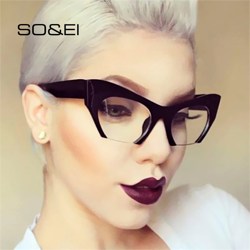 Top Trends: SO&EI Fashion Retro Half Frame Cat Eye Women Glasses Frame Can Be Equipped With Myopia Prescription Lens Men Glasses Frame Shoppable Styles