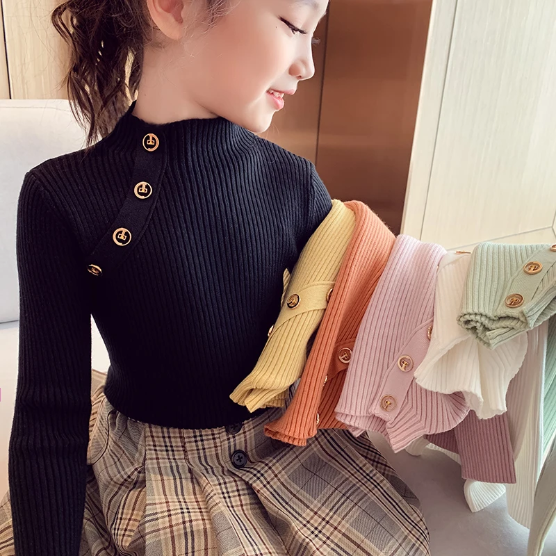 Top Trends: 2022 Fashion Spring Girls Sweaters Knit Pullover Tops Turtlrneck Girls Sweater 2-14 Years Children Clothing Warm Kids Sweaters Shoppable Styles