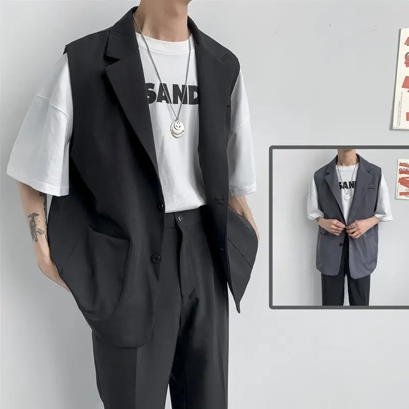 Top Trends: Spring Suit Vest Men's Fashion Gray Black Dress Jacket Men Suit Jacket Korean Loose Business Society Mens Blazer Vest M-2XL Shoppable Styles