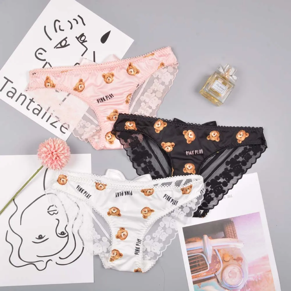 Top Trends: Women Cute Bear Panties Low Waist Lace Ruffled Kawaii Lingerie Milk Silk Underwear Female Lady Underwear Shoppable Styles