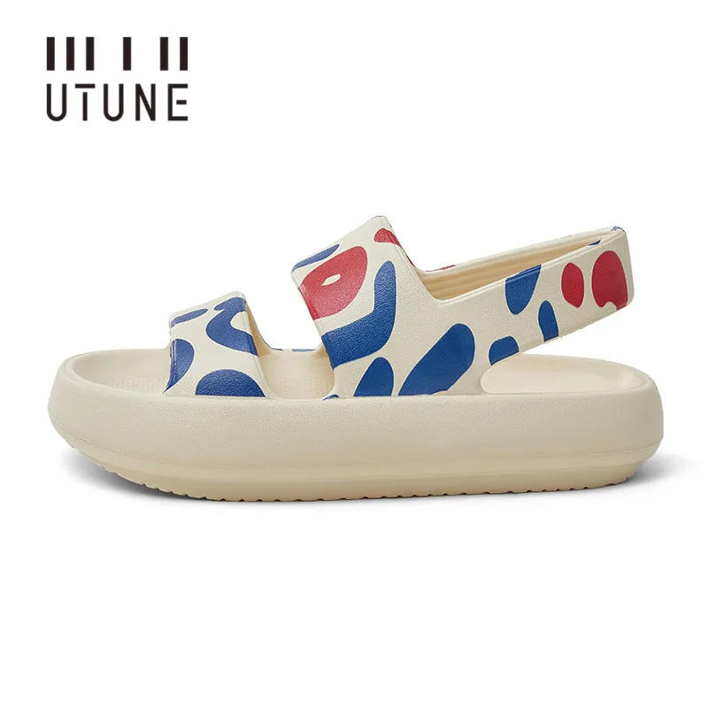 Top Trends: UTUNE Outside Sandals For Women Summer Platform Shoes Printing Beach Female Slides Slippers Outdoor EVA 4CM Thick Sole Non-slip Shoppable Styles