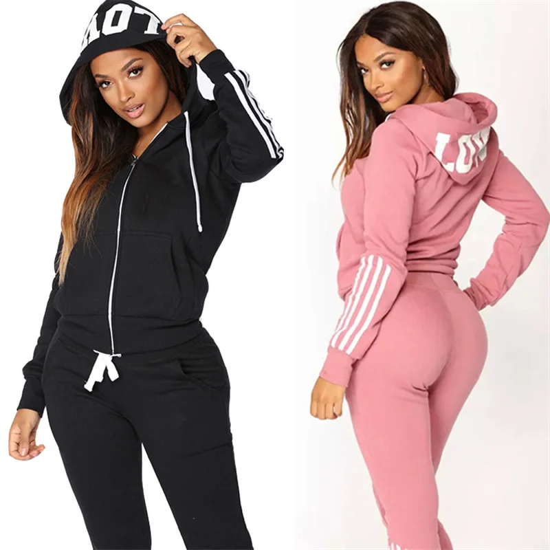 Top Trends: Fashion Women Pink Sweatshirt Suit Women's Hoodie 2 Piece Suit Love Print Slim Body Hoodie Suit Sports Running Hoodie Suit Shoppable Styles