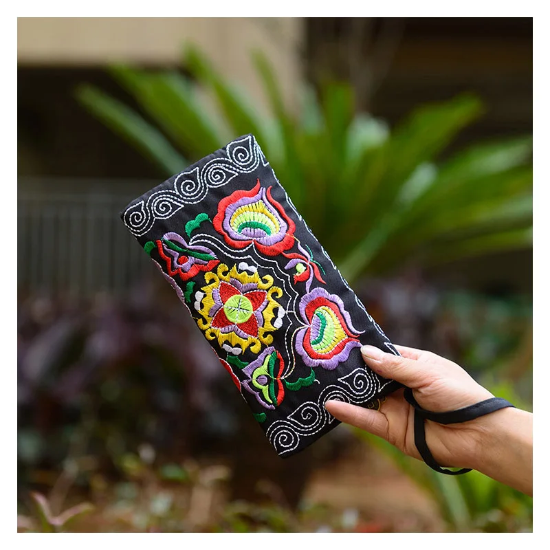 Top Trends: Women Vintage Ethnic Floral Embroidered Coin Clutch Long Wallet Durable Coin Purse Card Holder Portable Handbags 20*0.5*11CM Shoppable Styles