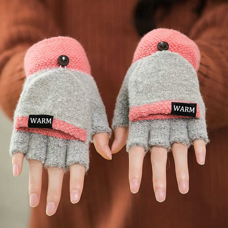 Top Trends: Fingers Free Wool Gloves Women Knitted Flip Fingerless Exposed Finger Thick Gloves Mittens Winter Warm Thickening Women Glove Shoppable Styles