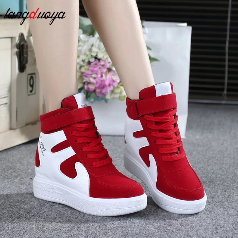 Top Trends: Red Sneakers Women 2023 High Top Platform Sneakers Women Casual Wedges Shoes Womens Shoes Black Platform Vulcanize Shoes Women Shoppable Styles