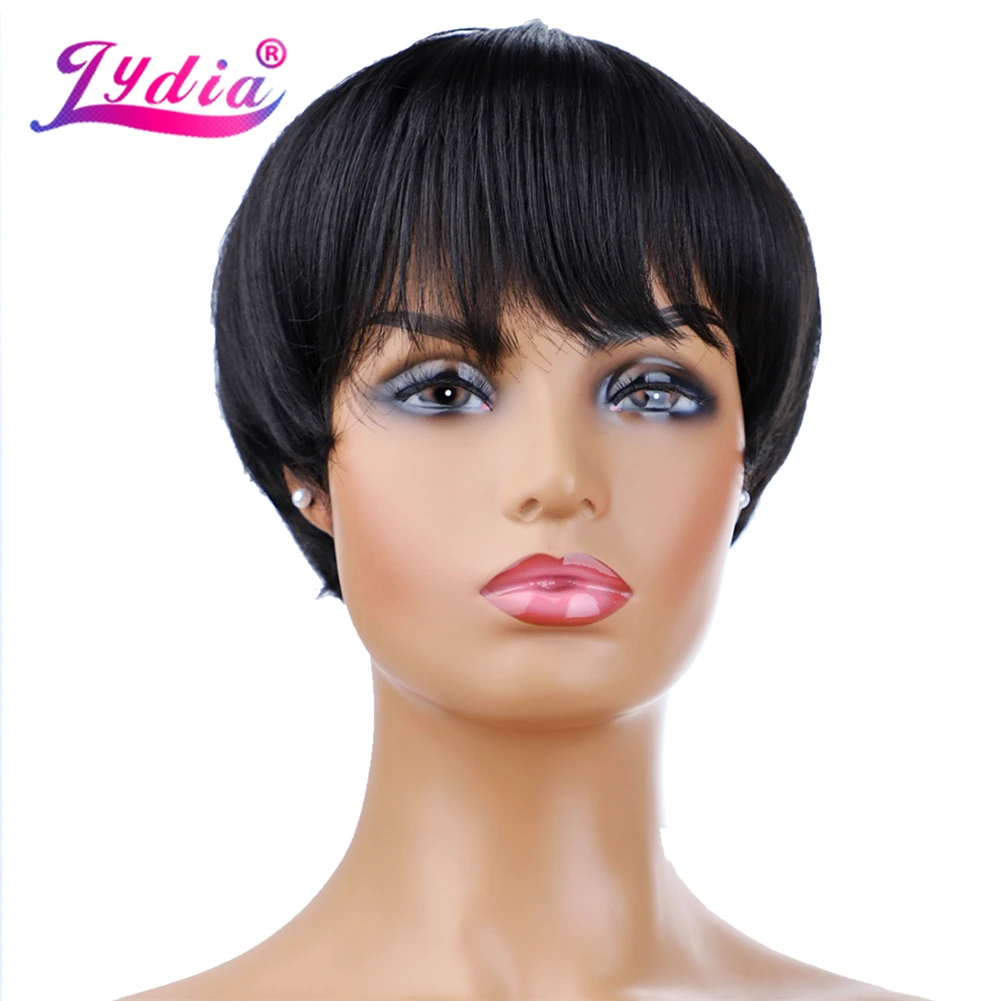 Top Trends: Lydia Short Synthetic Wigs For Black Women 100% Kanekalon 1B # Black Color Bob Wig 6 Inch Heat Resistant With Free Side Bang Shoppable Styles