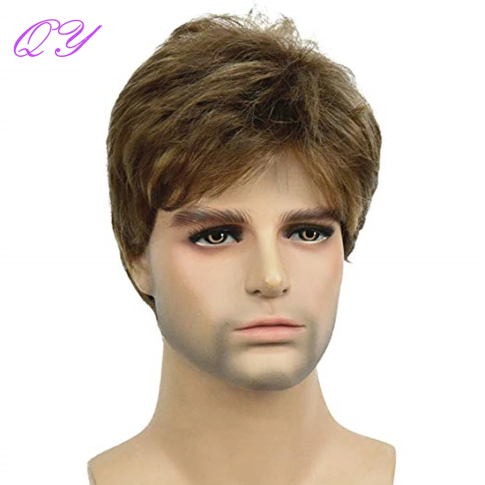 Top Trends: Synthetic Brown Ombre Linen Color Short Straight Men's Wig Natural Fashion Hairstyle For Man Hair Daily Or Party Adjustable Size Shoppable Styles