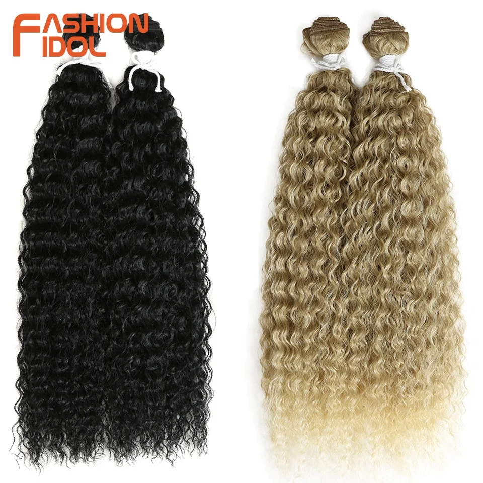 Top Trends: FASHION IDOL 22 Inch Synthetic Hair Natural Kinky Curly Wave Hair Extensions 2Pcs / Lot Heat Resistant Ombre Weave Hair Bundles Shoppable Styles