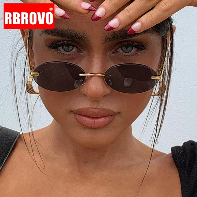 Top Trends: RBROVO 2023 Oval Retro Sunglasses Women High Quality Eyeglasses For Women / Men Small Glasses Male Rimless Driving Glasses Rimless Shoppable Styles