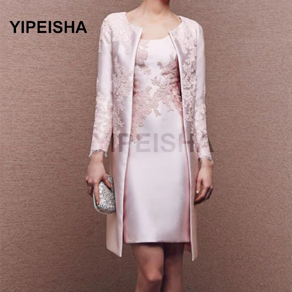 Top Trends: Pink Lace Mother Of The Bride Dresses 2021 Formal Gown Outfit Coat Long Sleeve Jacket Above Knee Length Wedding Guest Dress Shoppable Styles