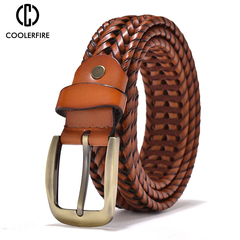 Top Trends: Men Genuine Leather Braided Belts Webbing High Quality Hand Vintage Belts For Men Gold Pin Buckle Casual For Jeans Strap HQ212 Shoppable Styles