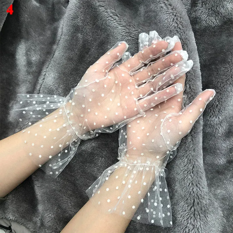 Top Trends: Summer Women Thin Short Tulle Lace Arm Sleeves Gloves Lace Spots Sheers Flexible Accessories Full Finger Silk Short Gloves Shoppable Styles