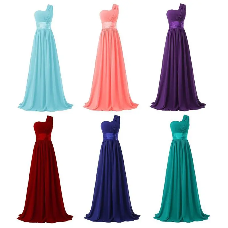 Top Trends: A Line Chiffon One Shoulder Pleat Elegant Strapless Bridesmaid Dresses Wedding Party Formal Prom Evening Lace Up Back Shoppable Styles