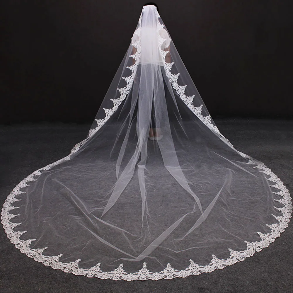 Top Trends: Long Lace Wedding Veil With Comb 4 Meters Ivory Color Bridal Veil 400cm One Layer Veil For Bride Wedding Accessories Shoppable Styles