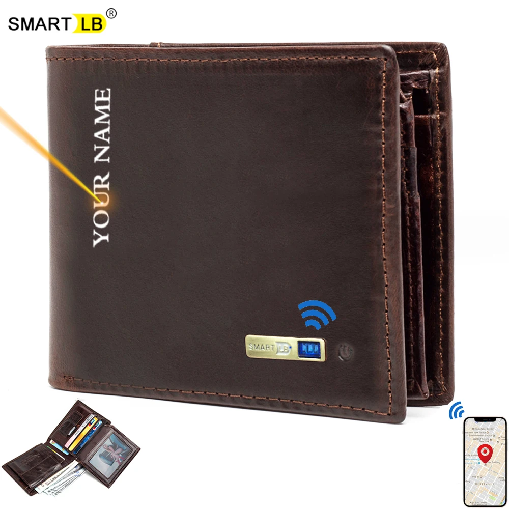 Top Trends: Smart Anti-lost Wallet -compatible Leather Short Credit Card Holders Male Coin Purse Genuine Leather Men Wallets Free Engraving Shoppable Styles