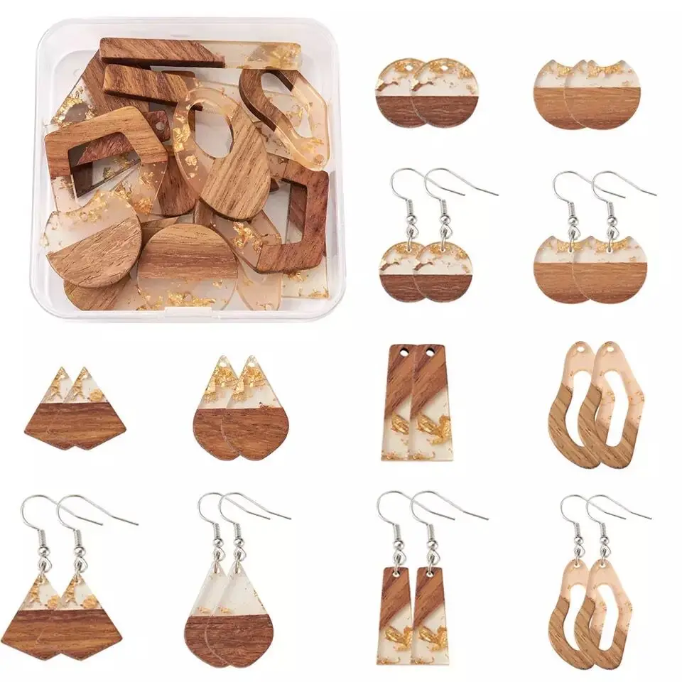 Top Trends: 1Box Resin & Walnut Wood Pendants For Dangle Earrings Making Charm Earring Hooks Jump Ring Handmade Wooden Earrings Supplies Kit Shoppable Styles