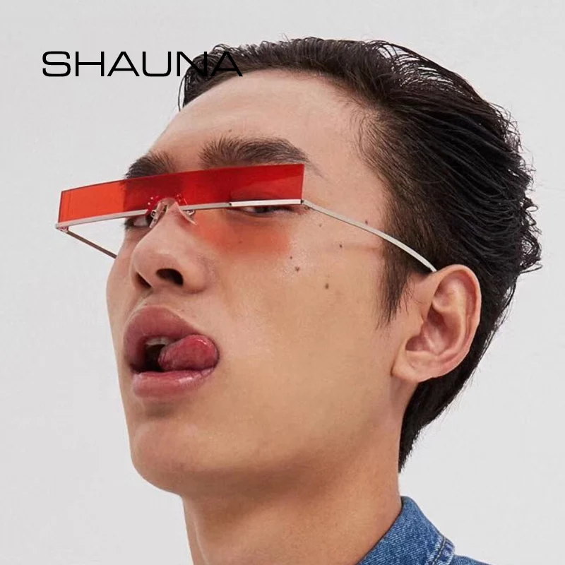 Top Trends: SHAUNA Fashion Half Frame Small Rectangle Sunglasses Women Brand Designer Ins Popular One Piece Red Shades Men Shoppable Styles