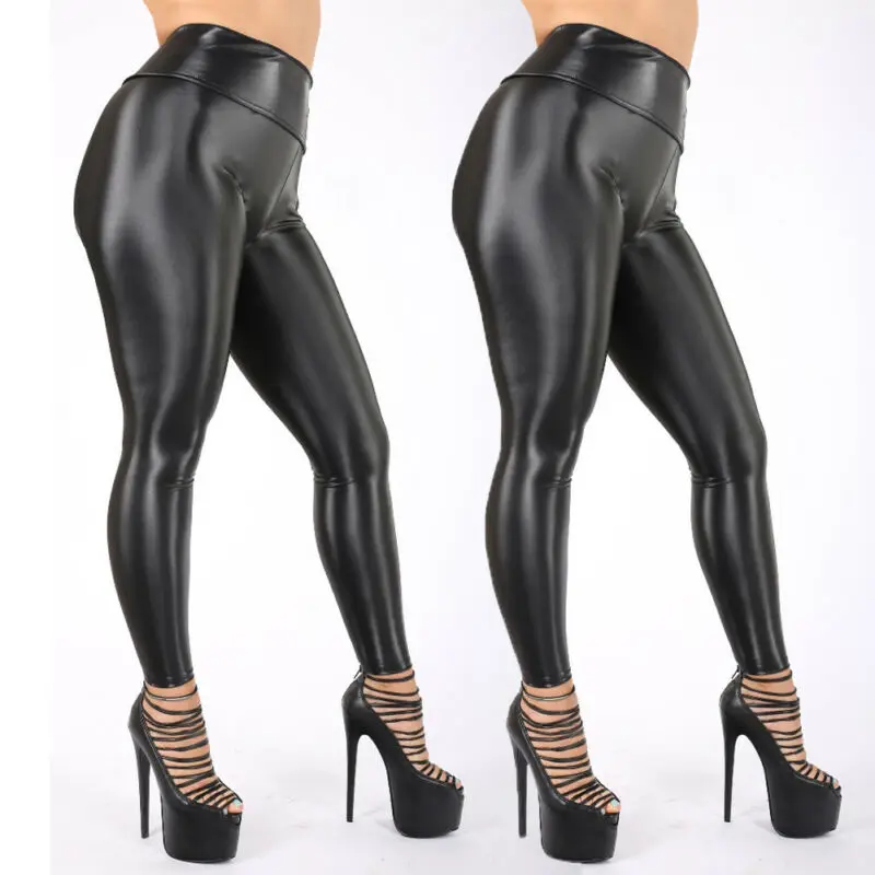 Top Trends: New Hot Summer Fashion Girls Female Lady Shiny Bling Faux Patent Leather Stretch Leggings Wet Look PVC Pants Trousers Shoppable Styles