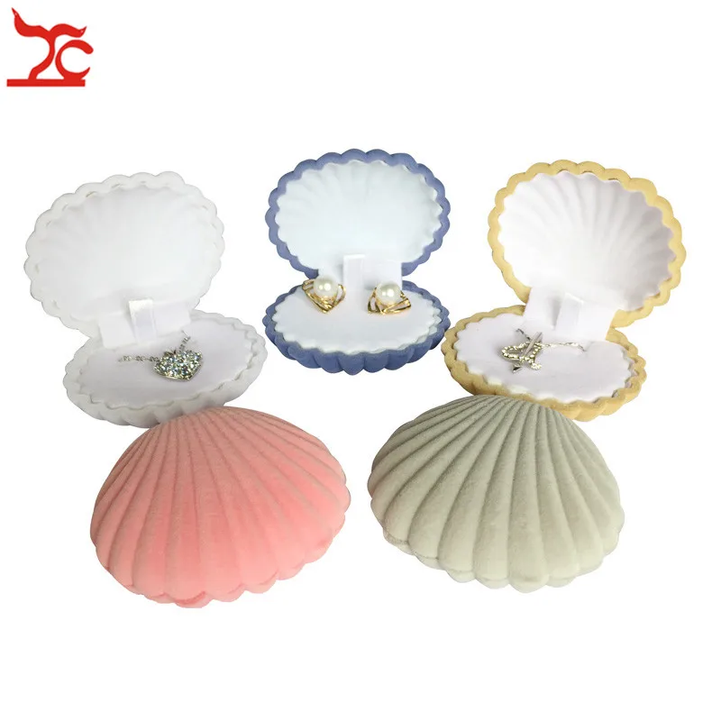 Top Trends: Bulk Sale 10Pcs Cute Shell Shape Velvet Earring Case Engagement Party Necklace Pendant Jewelry Display Storage Wedding Gift Box Shoppable Styles