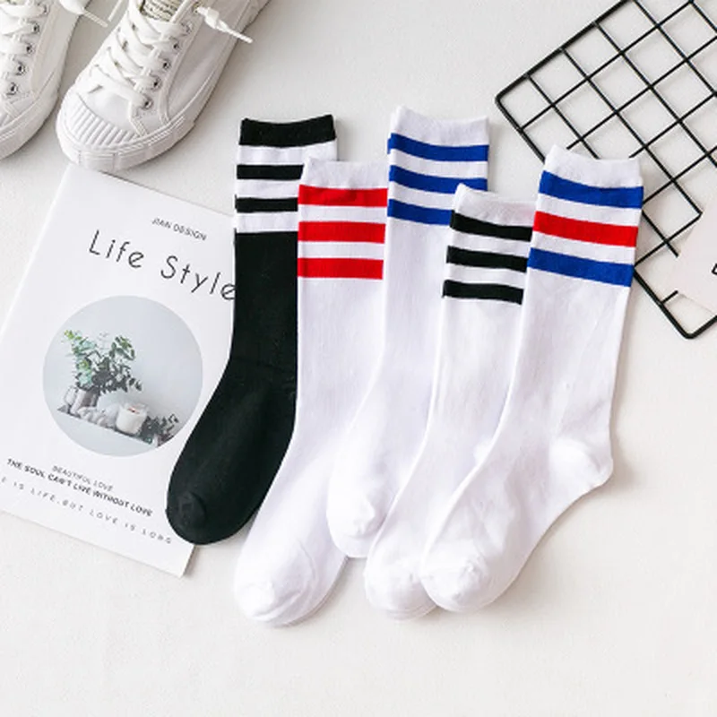 Top Trends: Cotton Socks Retro Old School Stripes Hiphop Skate Long Short Meias Harajuku White Black Winter Cool Skateboard White Socks Men Shoppable Styles