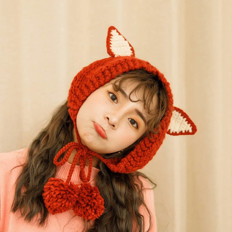 Top Trends: Wool Earmuffs Women Autumn Winter Warm Lovely Fox Ears Warm Knitted Ear Cover Fashion Girl Sweet Lovely Korean Winter Head Cover Shoppable Styles