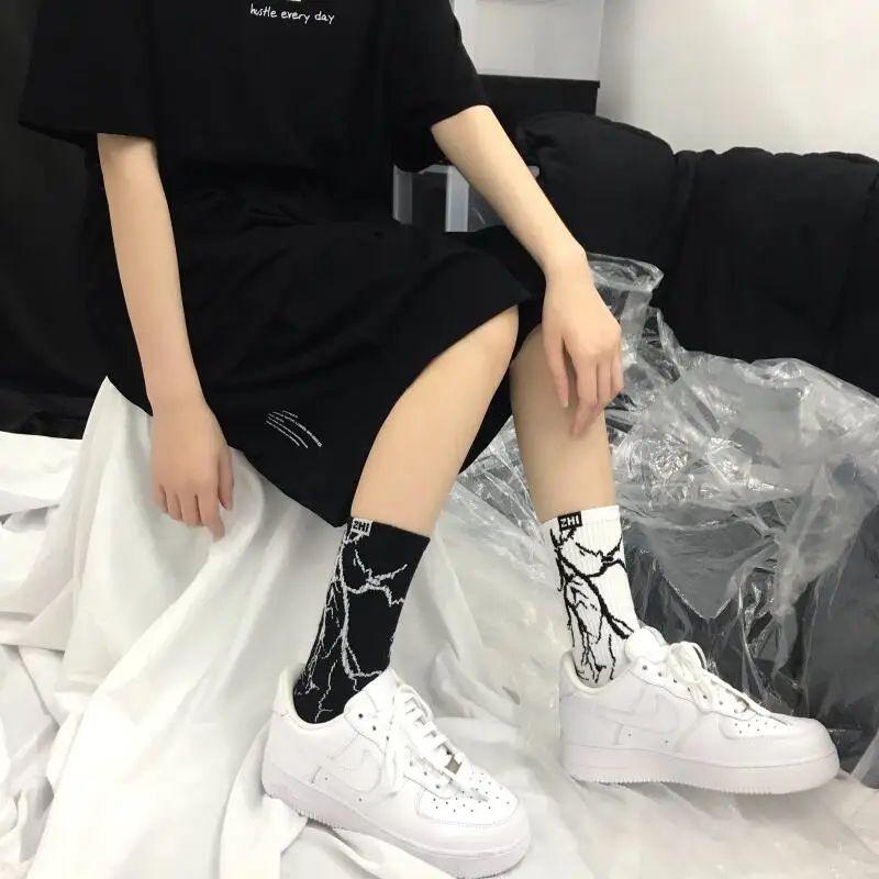 Top Trends: Korean Style Harajuku Skateboard Long Socks Creative Fun Lightning Hip Hop Style Socks Unisex Street Couple Socks Shoppable Styles