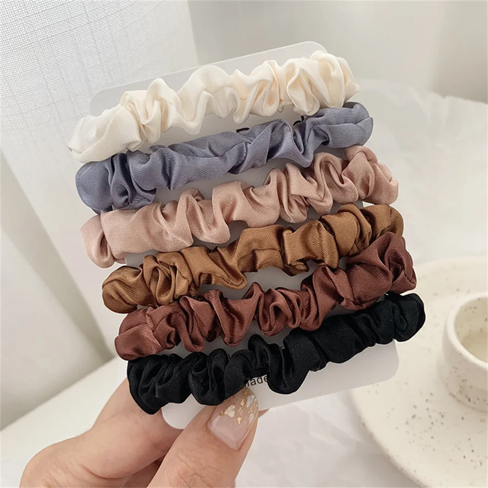 Top Trends: 5 / 6 / Pcs Silk Scrunchies Print Leopard Scrunchie Set Elastic Hair Bands Solid Color Fashion Headwear Women Hair Accessories Gift Shoppable Styles - Image 3