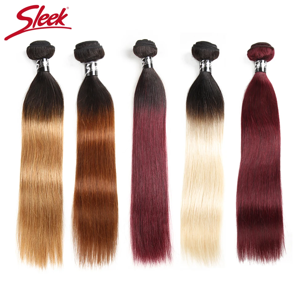 Top Trends: Sleek Ombre Brazilian Straight Blonde 613 T1B / 27 T1B / 30 Red 99J Human Hair Weave Bundles Deal Two Tone Remy Human Hair Extension Shoppable Styles