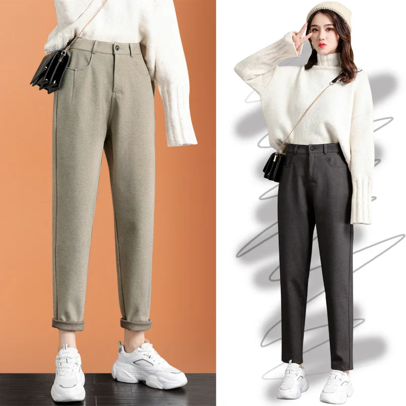 Top Trends: New Fashion Korean Woolen Harlan Loose Daddy Pants Women'S 2024 Autumn And Winter Leisure High Waist Nine Point Radish Trousers Shoppable Styles