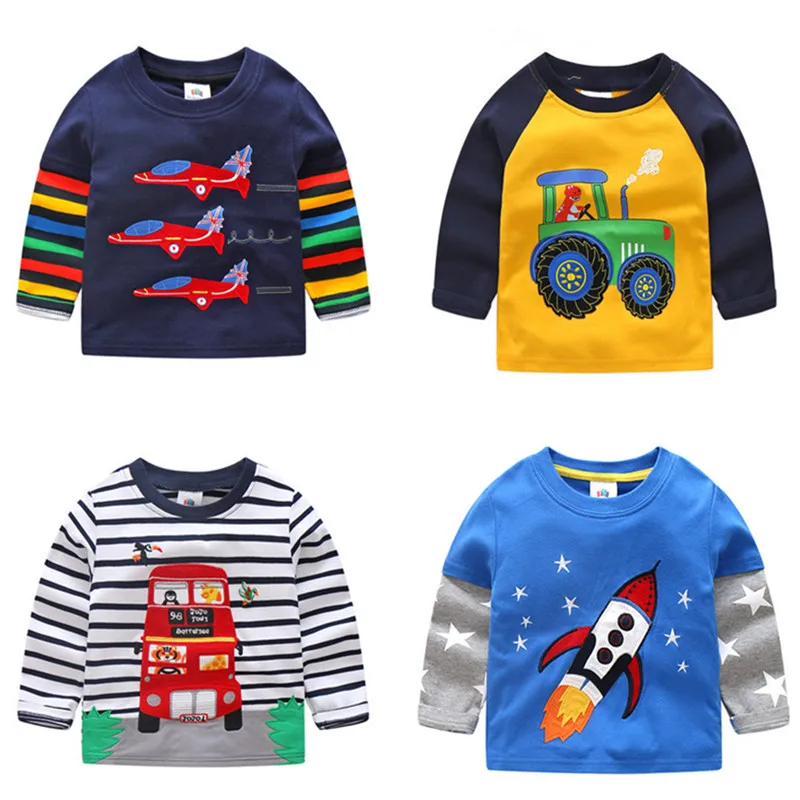 Top Trends: Boys T-shirt Kids Tees Baby Child Boy Cartoon Tops Spring Children Tee Long Sleeve Cotton Cars Trucks Bus Striped Autumn Shirt Shoppable Styles