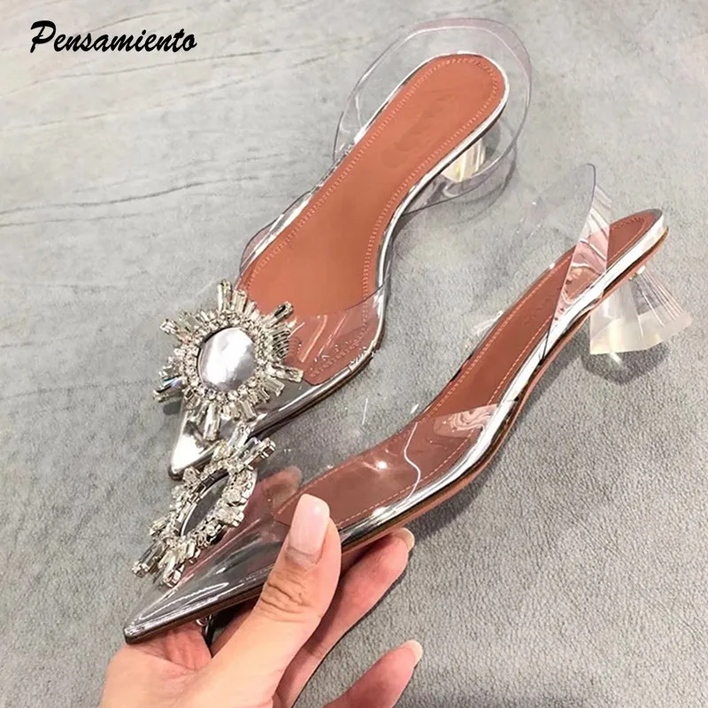 Top Trends: 2023 Summer Women Pumps Transparent Crystal Triangle Heeled Office Lady Shoes High Heels Party Wedding Shoes Woman Sandals 34-45 Shoppable Styles