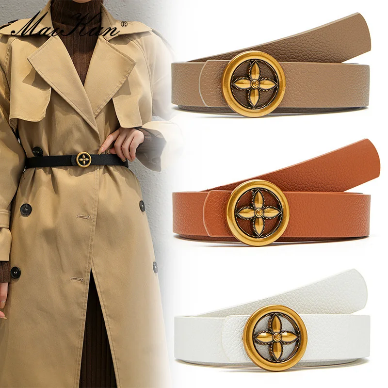 Top Trends: Maikun Plum Blossom Buckle Fashion Ladies Belt Round Buckle All-Match Solid Color Belt For Women For Jeans Trench Coat Shoppable Styles