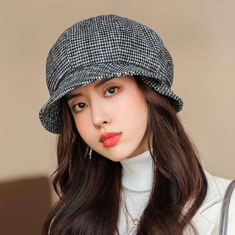 Top Trends: Fashion Winter Bucket Hats For Women Autumn Warm Fishing Caps Elegant Ladies Plaid Cap Casual Houndstooth Cap Girl Fisherman Hat Shoppable Styles