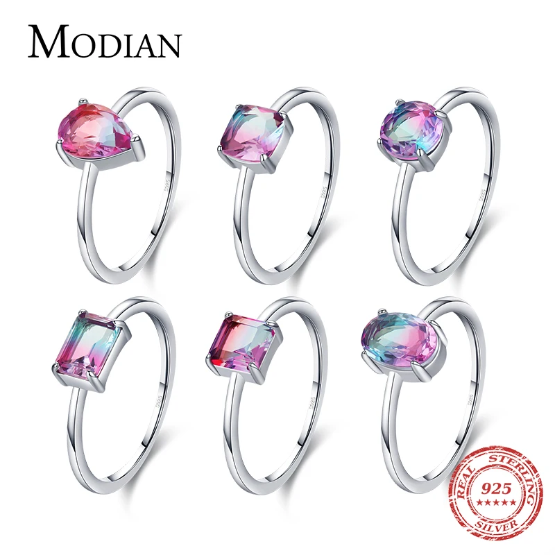 Top Trends: Modian Fashion Cocktail Color Ring Pure 925 Sterling Silver 6 Shape Geometric Tourmaline Finger Rings For Women Fine Jewelry Shoppable Styles