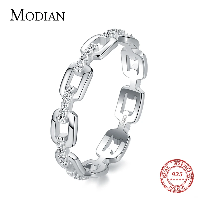 Top Trends: Modian Fashion Geometric Clear CZ Ring Real 925 Sterling Silver Exquisite Stackable Finger Rings For Women Statement Jewelry Shoppable Styles