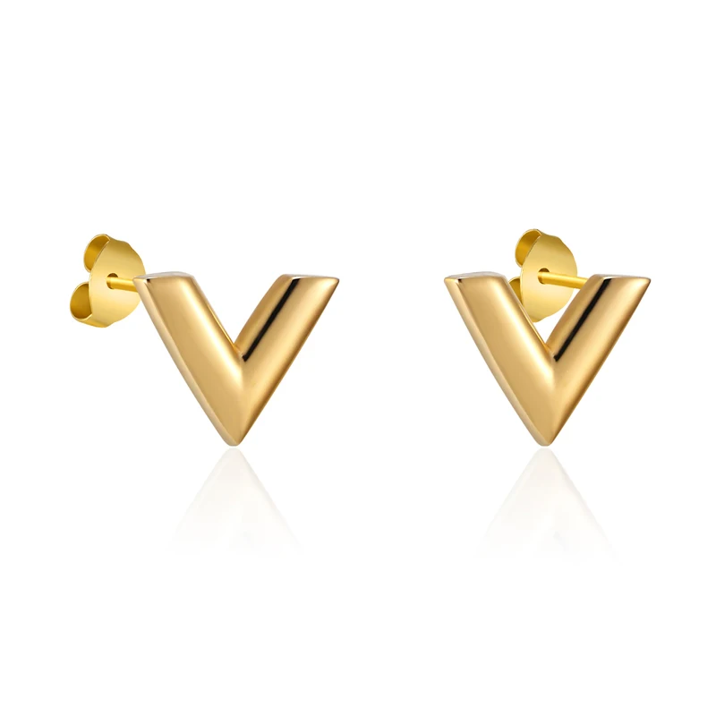 Top Trends: Luxury Brand Jewelry Simple Design V Letter Earrings For Women Stainless Steel Gold-Color Elegant Party Stud Earrings KE002-1 Shoppable Styles