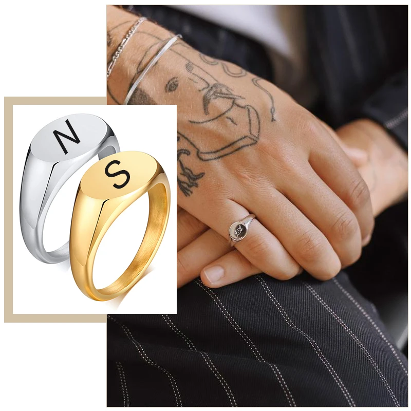 Top Trends: Chic Personalized Signet Rings For Women, Minimalist Oval Top Stamp Finger Band, Stainless Steel Candid Street Trendy Jewelry Shoppable Styles