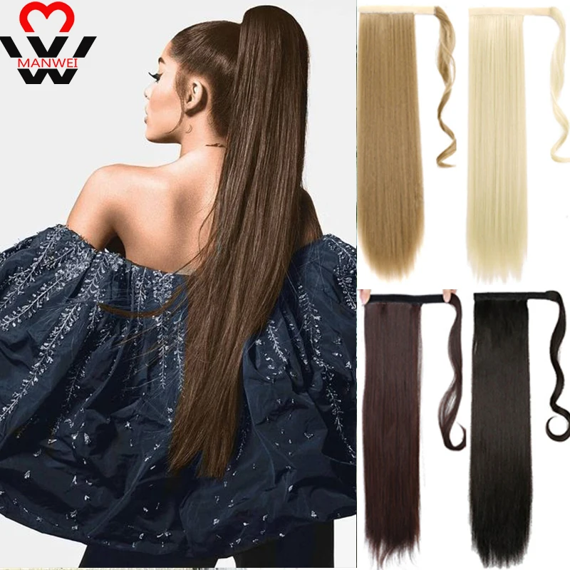 Top Trends: MANWEI Synthetic Long Straight Ponytail Hair Extensions Heat Resistant Hair 24“120g Wrap Around Pony Hairpiece For Women Shoppable Styles