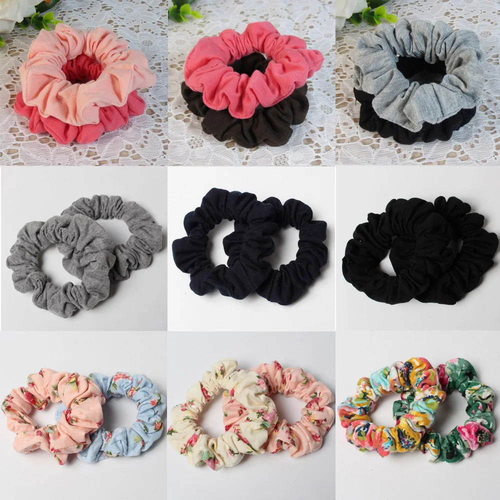 Top Trends: 2PCS / Lot 100% Cotton Solid Print Scrunchies Women Girls Elastic Rubber Hair Bands Cute Ponytail Holder Hair Tie Rope Accessories Shoppable Styles