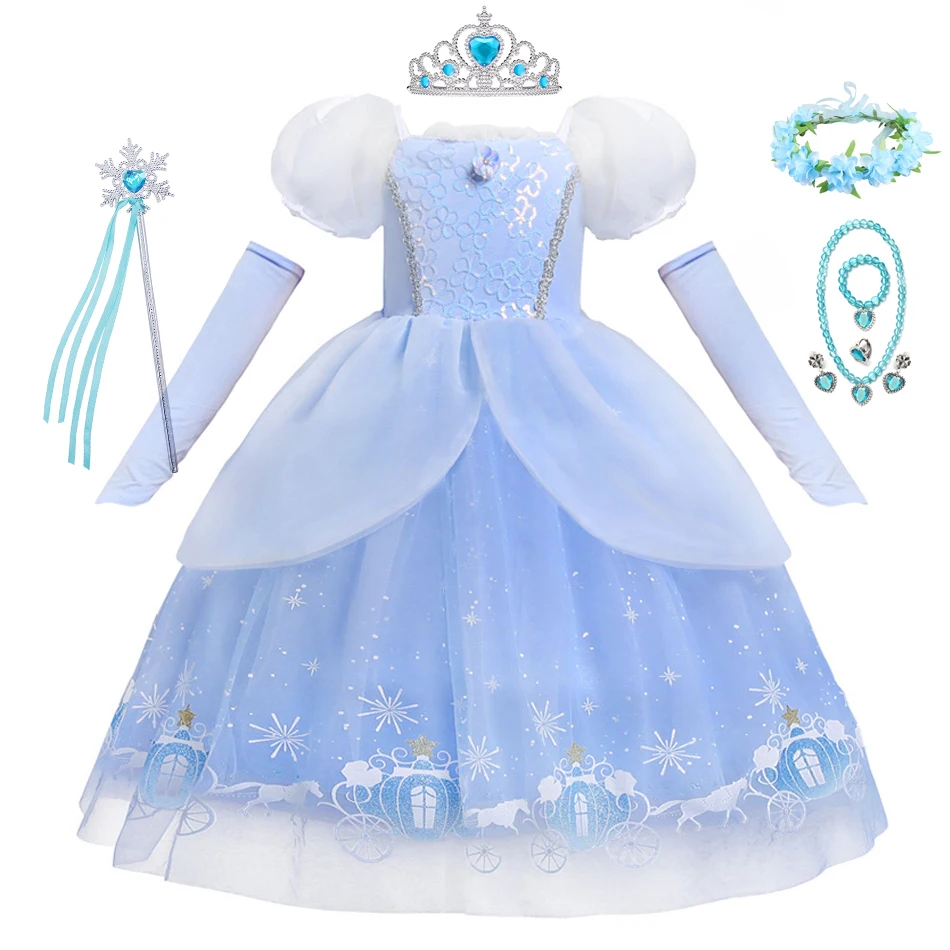 Top Trends: Cinderella Princess Cosplay Dress For Girl Kids Ball Gown Sequin Carnival TUTU Puff Mesh Clothing For Birthday Gift Summer Dress Shoppable Styles