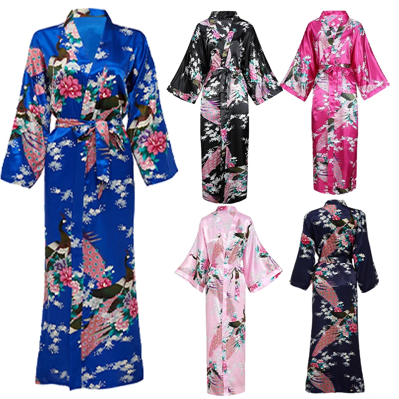 Top Trends: Women Long Robe Print Flower Peacock Robe Kimono Bathrobe Gown Bride Bridesmaid Wedding Robes Plus Size 4-6XL Shoppable Styles