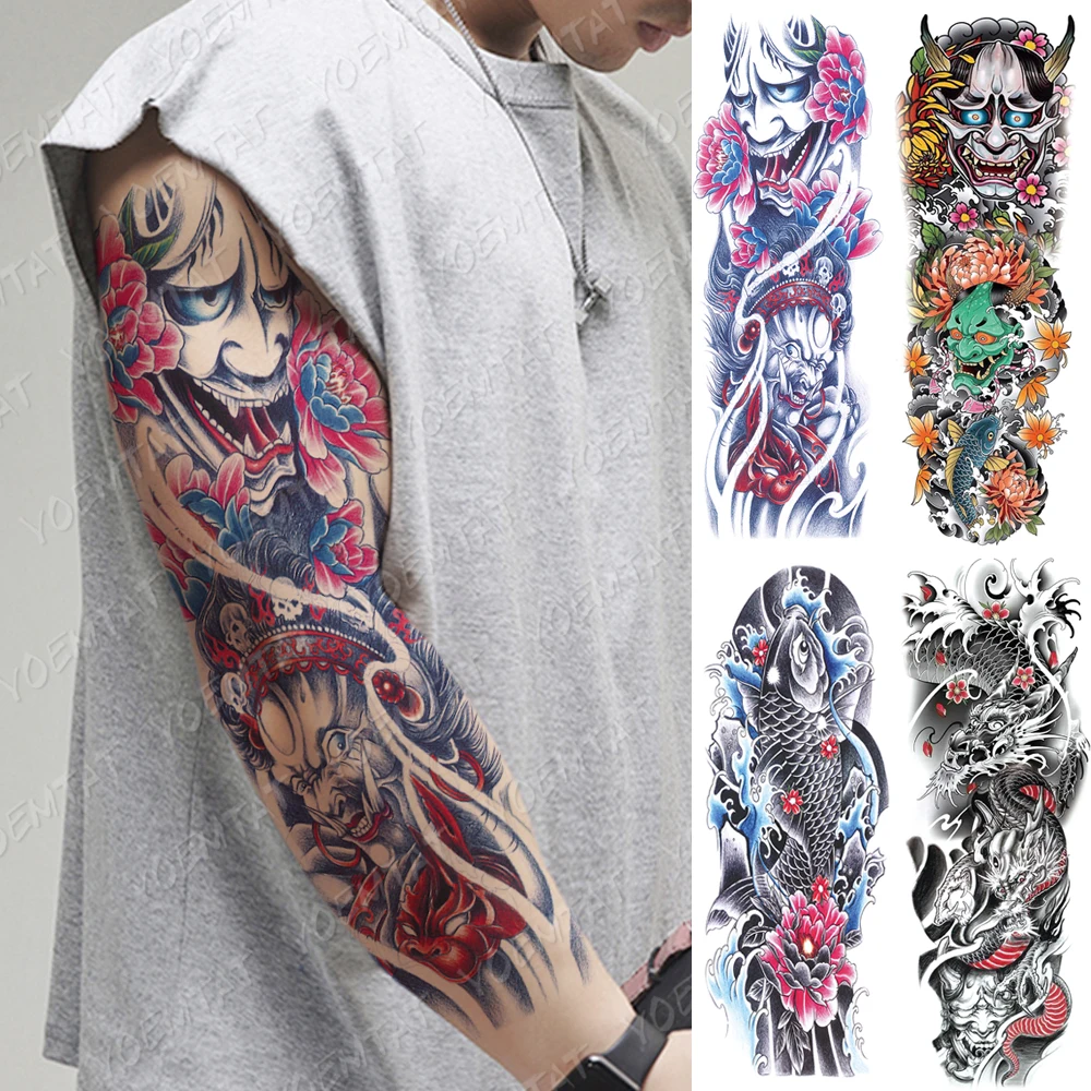 Top Trends: Large Arm Sleeve Tattoo Japanese Prajna Carp Dragon Waterproof Temporary Tatto Sticker God Body Art Full Fake Tatoo Women Men Shoppable Styles