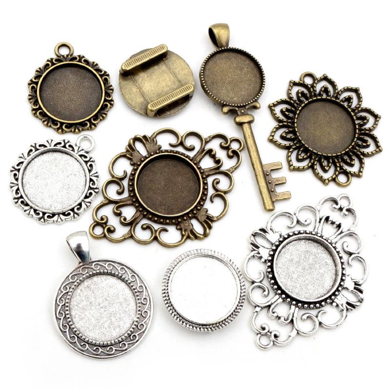 Top Trends: 10pcs 18mm Inner Size Antique Bronze And Antique Silver Plated Connection Style Cabochon Base Cameo Setting Charms Pendant Shoppable Styles