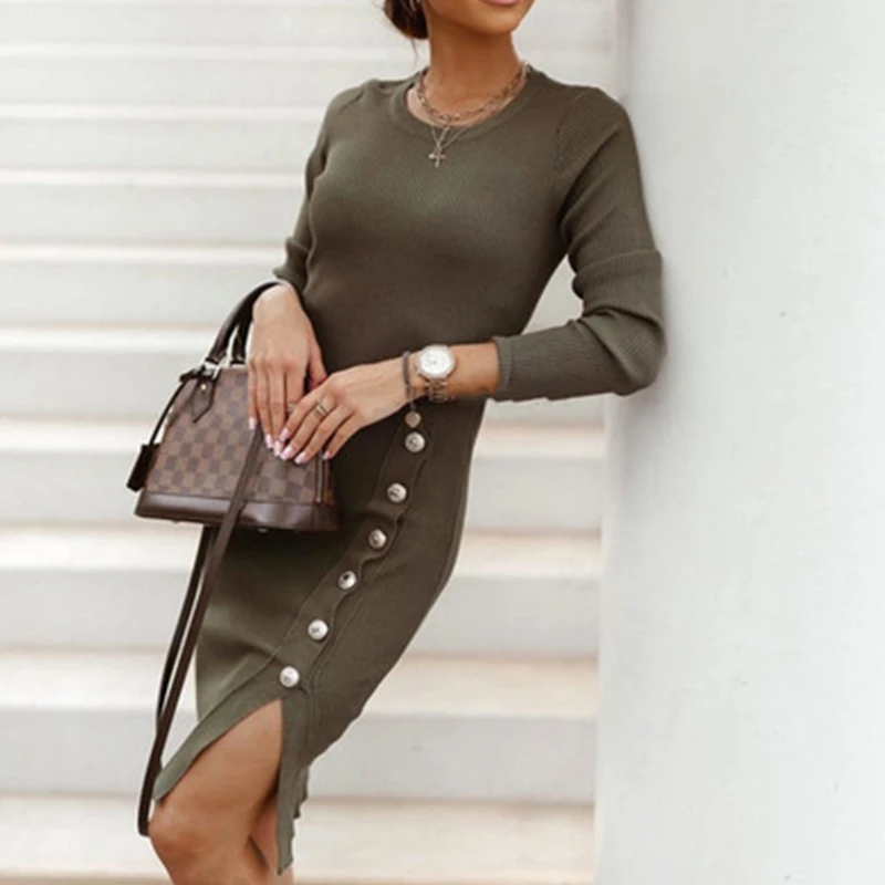 Top Trends: Mini Skinny Winter Package Hip Ribbed Dress Black Sexy Buttons Bodycon Dress Elegant Knitted Women Autumn Dresses Robe Shoppable Styles - Image 5