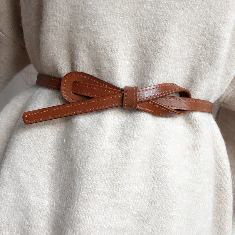 Top Trends: 110cm Female Wild Belts Strap Thin Waistband Knotted Bow Waist Belt For Women Fashion Leather Dress Clothes Decoration Jewelry Shoppable Styles