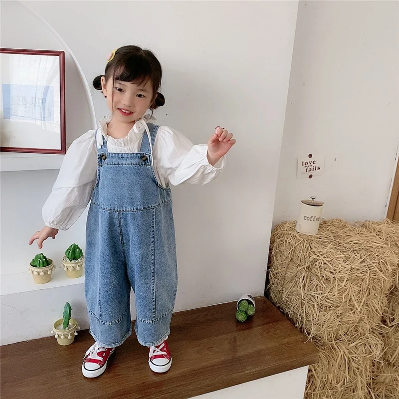 Top Trends: Korean Style Spring Kids Children Oversized Wide Leg Denim Overalls Baby Clothes Boys Girls Loose All-match Casual Pants Shoppable Styles