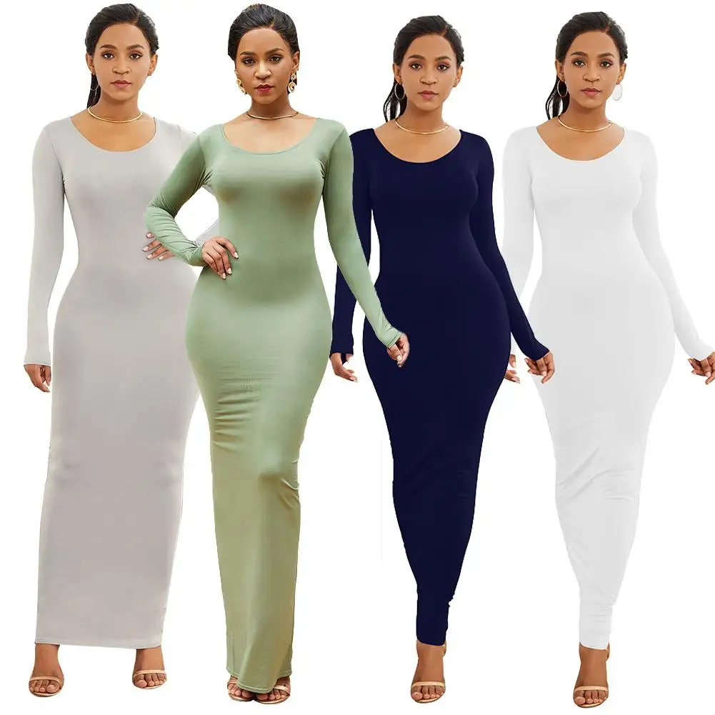 Top Trends: HOT SALES Spring Autumn Sexy Long Dress Women Long Sleeve Round Neck Bodycon Maxi Dress Evening Party Dress Shoppable Styles