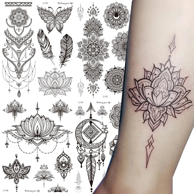 Top Trends: Women Waterproof Temporary Tattoo Sticker Mandala Flower Tattoos Rose Peonies Body Art Water Transfer Clavicle Temporary Tattoo Shoppable Styles